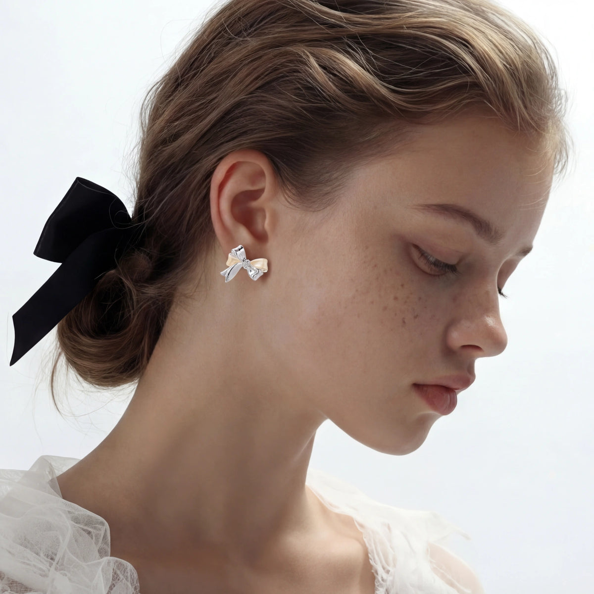 Pearl Bow Stud Earrings