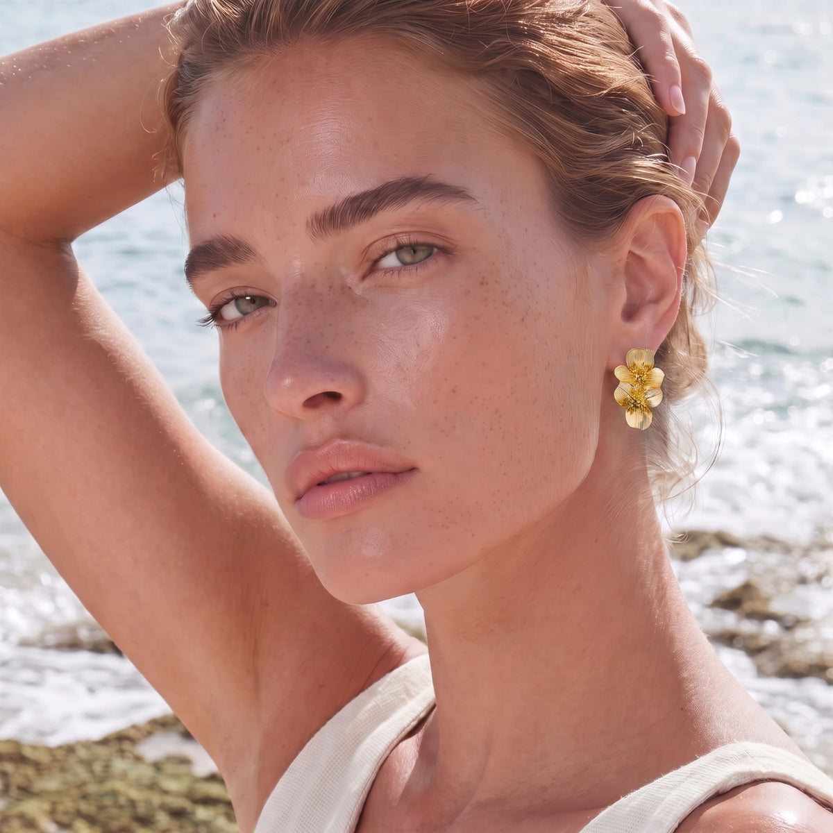 Golden Flower Double Earrings
