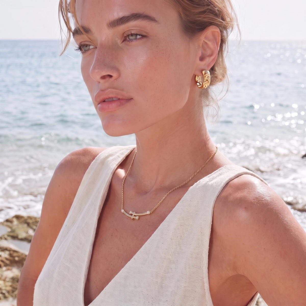 Bambu Kristall Båge Halsband
